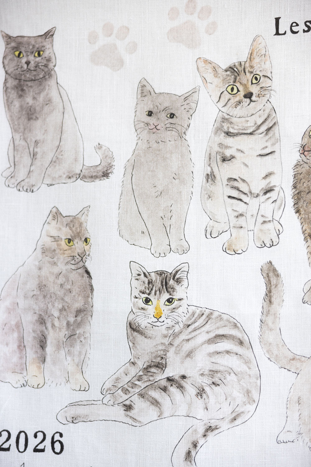 2026 Linen Calendar - GRAY CATS