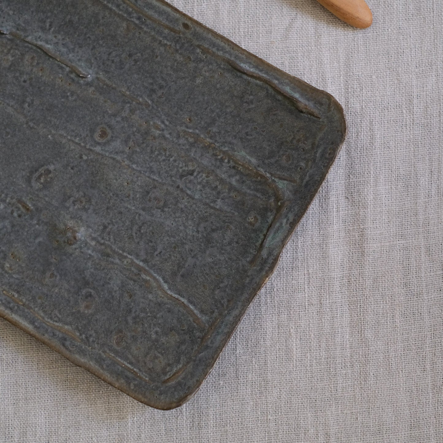 Dark Clay Oblong Plate Green Grey Glaze