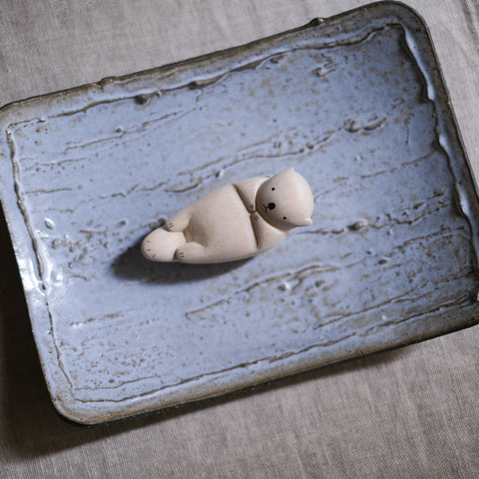 Dark Clay Oblong Plate Blue Glaze