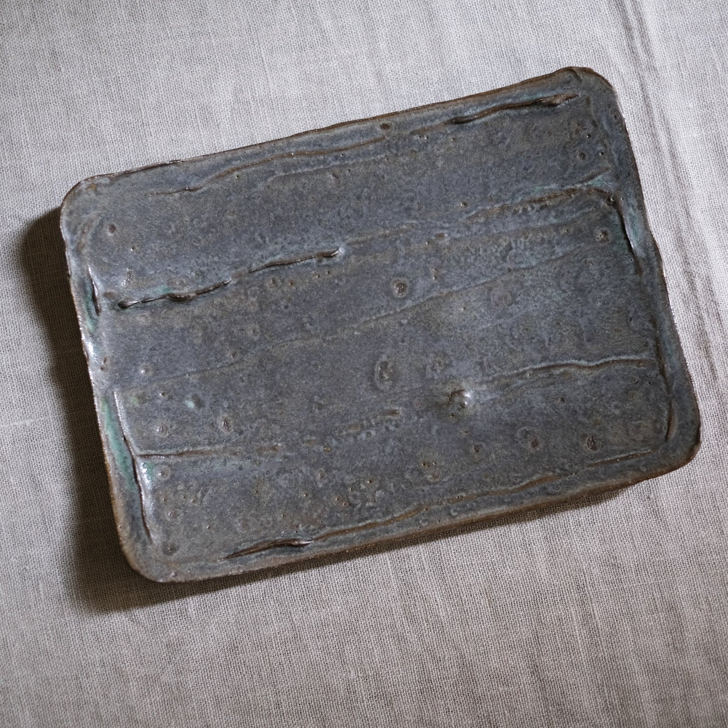 Dark Clay Oblong Plate Green Grey Glaze