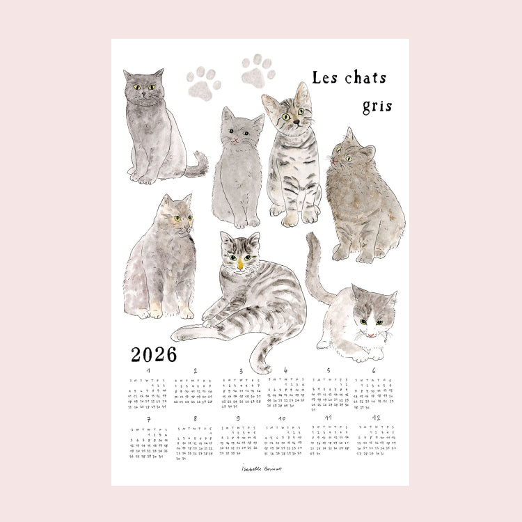 2026 Linen Calendar - GRAY CATS