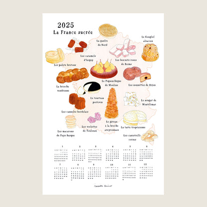 2025 Linen Calendar Sweets Map Of France