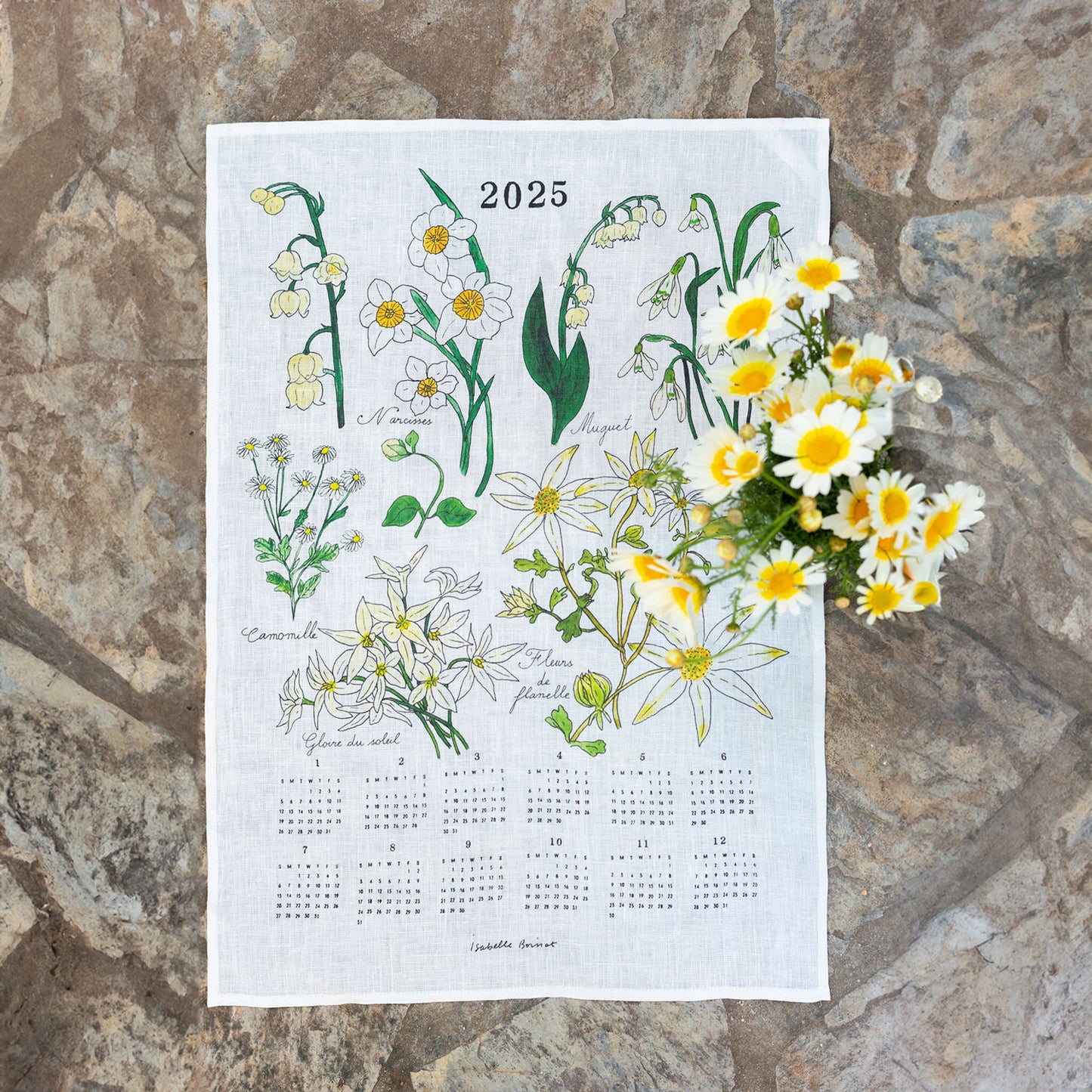 2025 Linen Calendar White Flowers