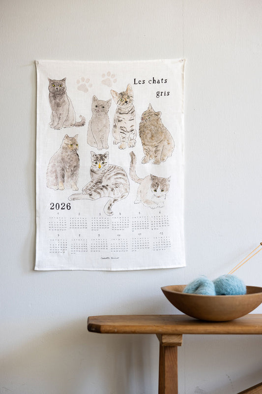2026 Linen Calendar - GRAY CATS