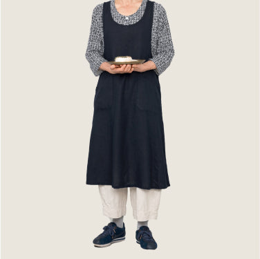 Linen Over Dress Apron - Navy